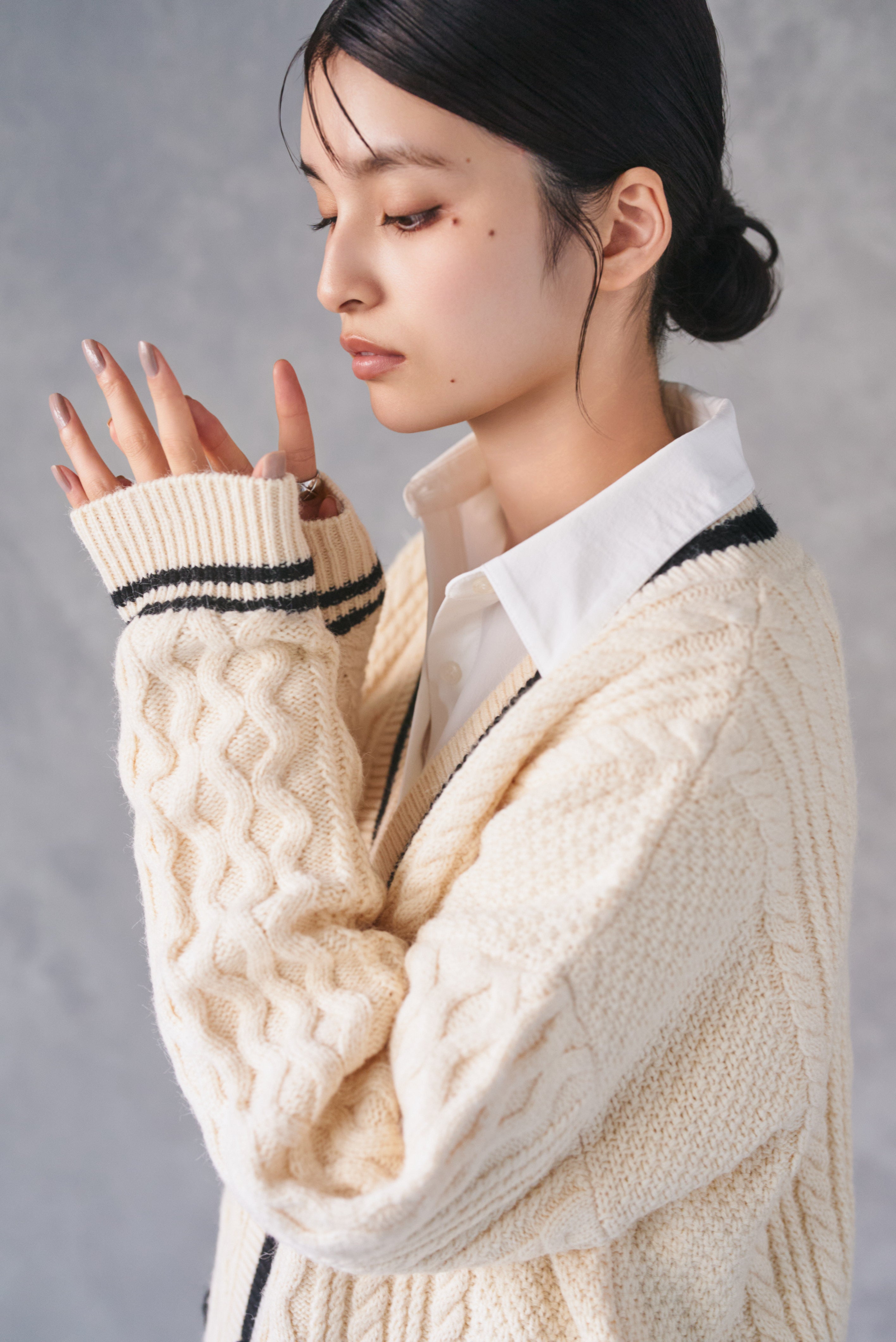 CLANE 異素材ケーブルニット カーディガン CLANE 異素材ケーブルニット カーディガン