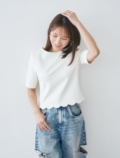 バックオープンスカラップトップス