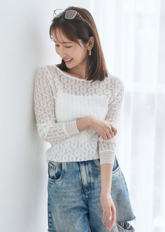 袖ボーダー３wayレーストップス